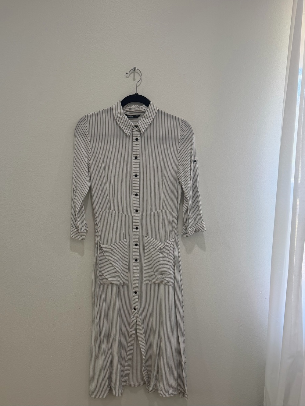 Zara Striped Midi Shirt Dress - White & Gray
